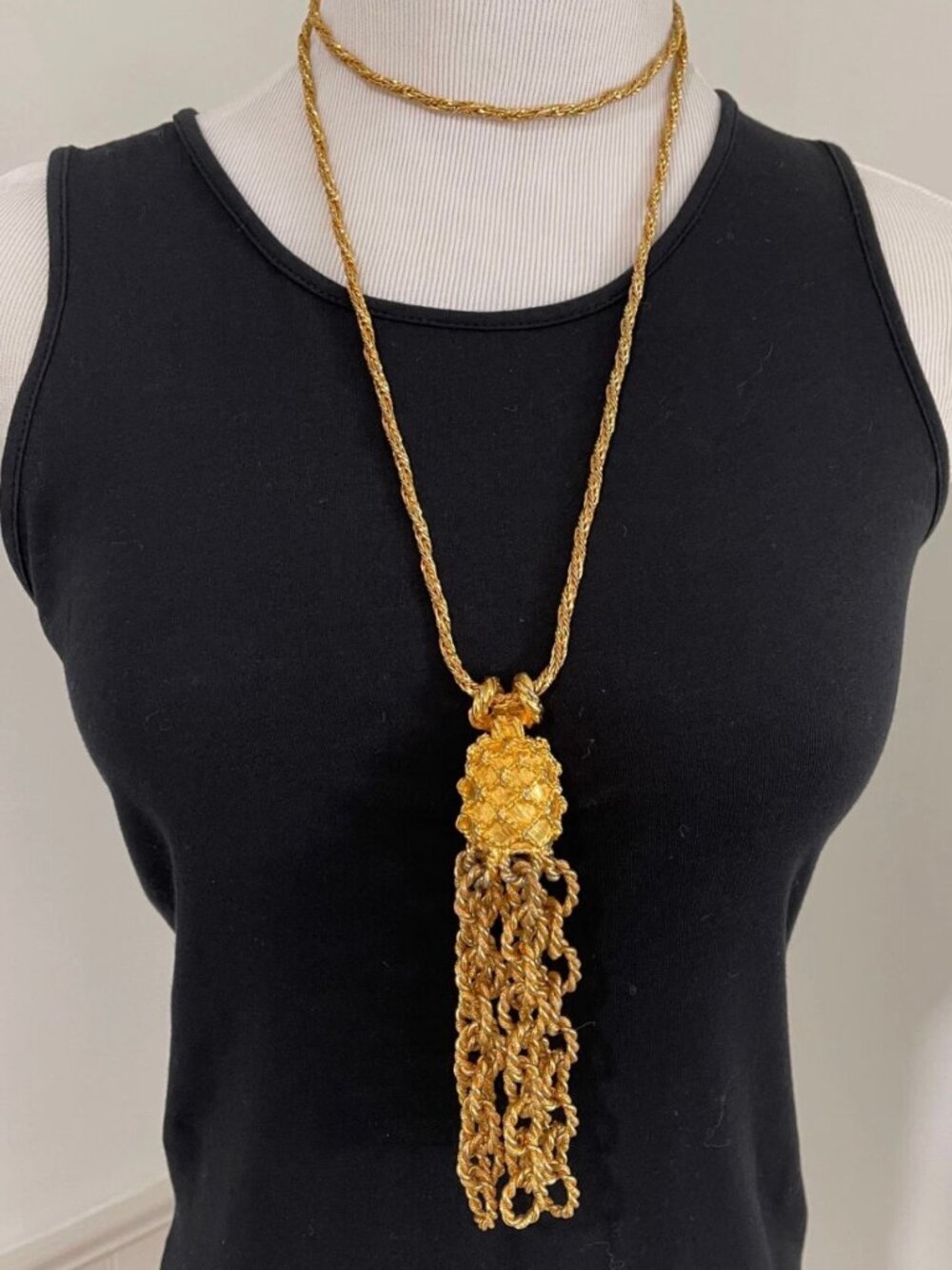 Vintage Gold Tone Statement Tassel Necklace